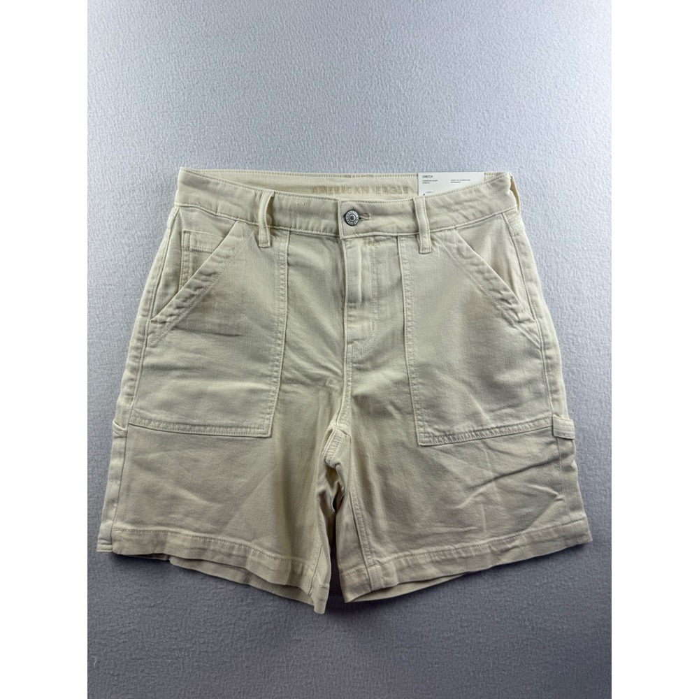 American‎ Eagle Womens Cream High Rise Stretch Carpenter Shorts Size 4 27W NEW